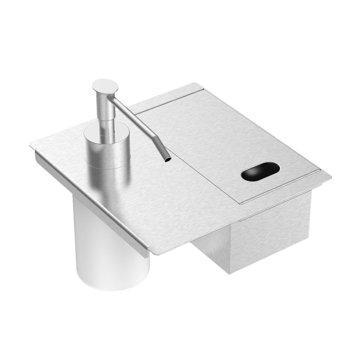 Porta Esponja Tramontina com Tampa e Dosador de Sabão Líquido em Aço Inox para uso em canal organizador 15 x 16 cm