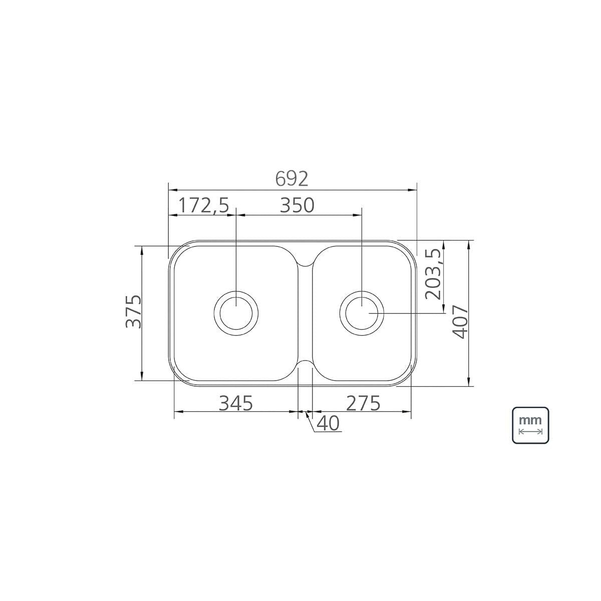 Cuba Dupla Tramontina Isis Perfecta em Aço Inox Polido 69 x 40 cm com Válvula 94062402