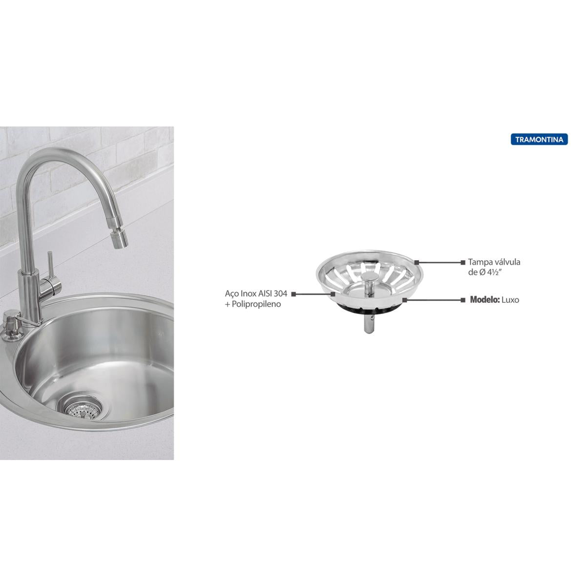 Tampa de Válvula Tramontina Luxo para Pias e Cubas 4 1/2" em Aço Inox e Polipropileno 94510024
