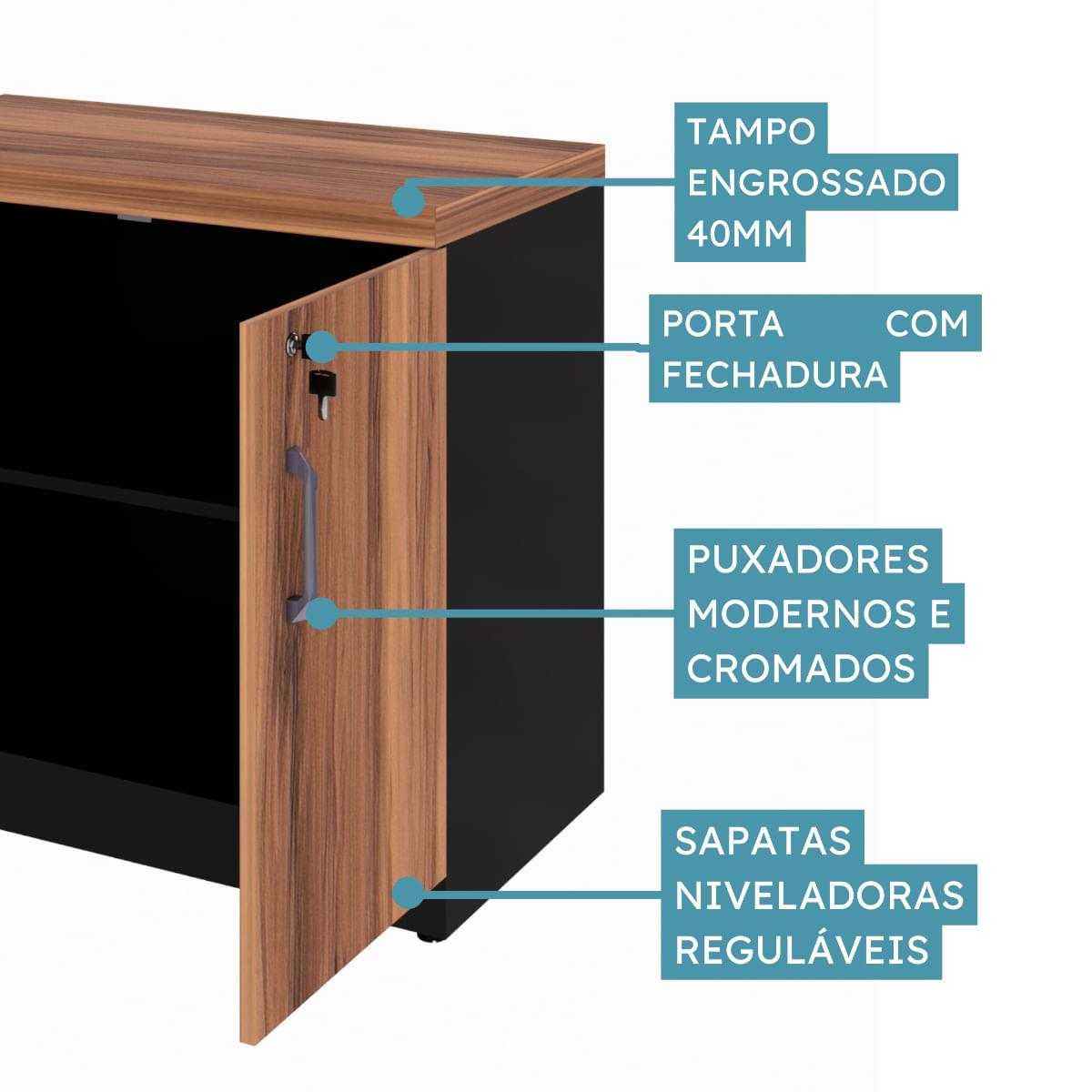 Armario para Escritório 2 Portas 80cm Nogal Preto Marin Brasil