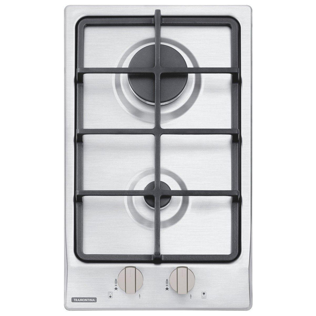 Cooktop a Gás Tramontina Dominó 2GX HE Safestop 30 em Aço Inox e Trempes em Ferro Fundido