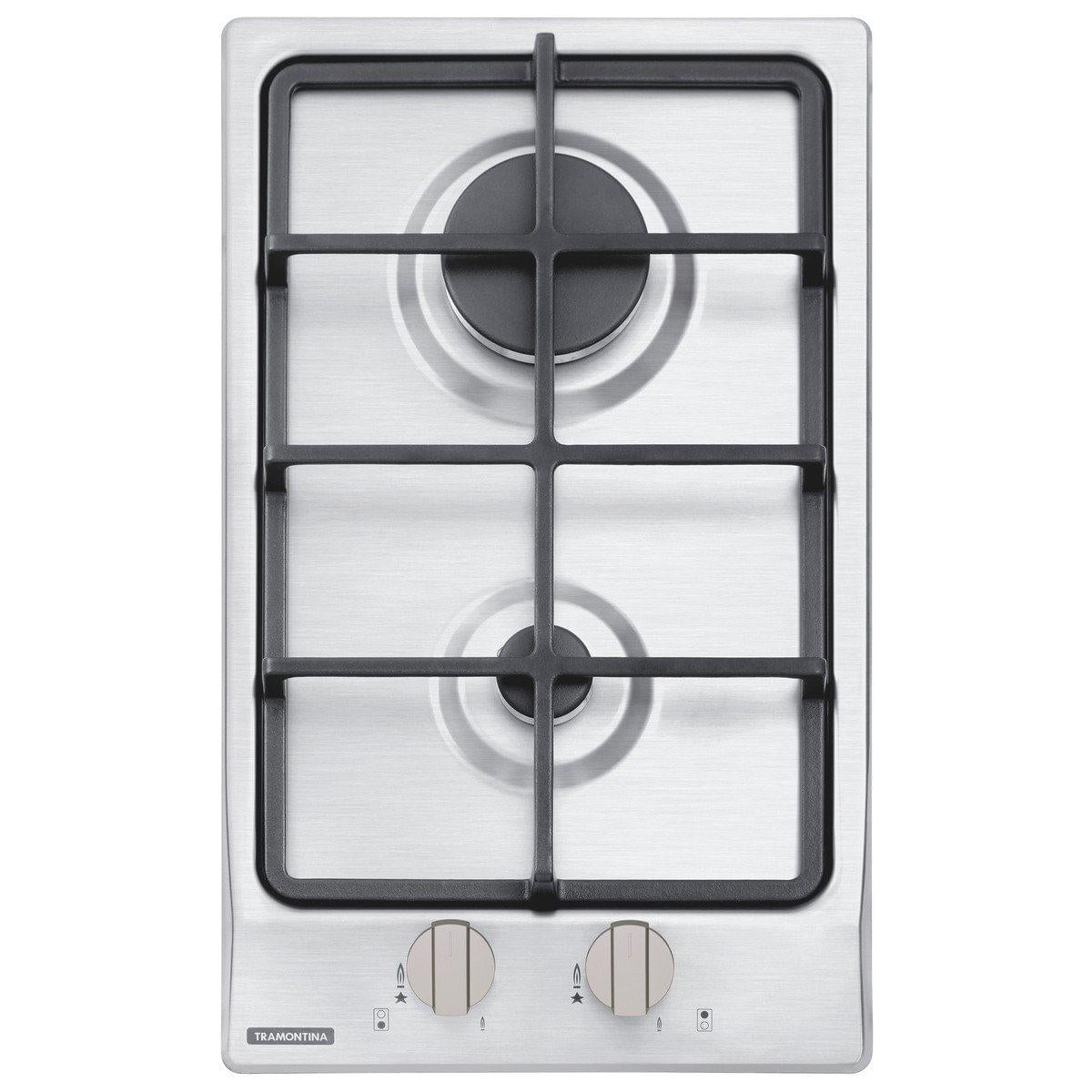 Cooktop a Gás Tramontina Dominó 2GX HE Safestop 30 em Aço Inox e Trempes em Ferro Fundido