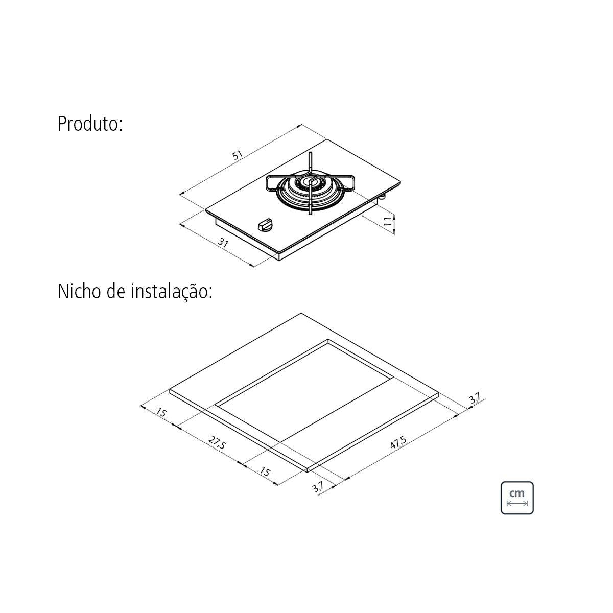 Cooktop a Gás Tramontina Dominó em Vidro Temperado Preto 1 Queimador