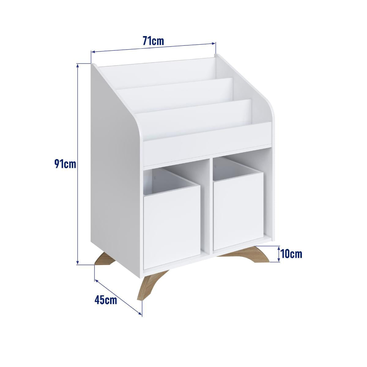 Estante Livreiro Infantil 71x45x91 cm em MDP Branco com 2 Cubos Completa Móveis