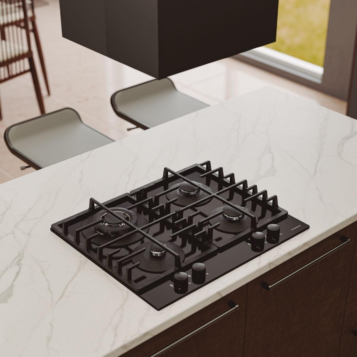Cooktop à Gás Tramontina Square 4GG HE Safestop 60 4 Queimadores Ferro Fundido