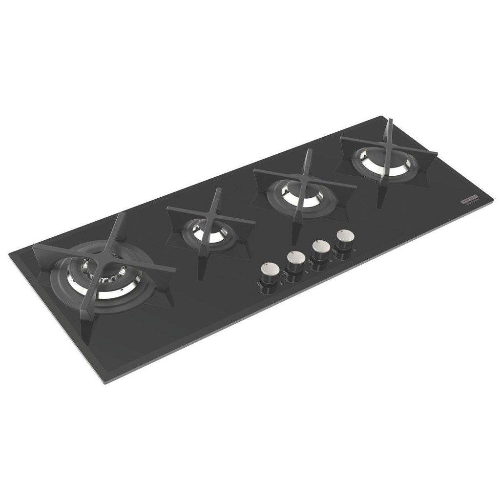 Cooktop a Gás Tramontina Slim Glass Flat 4GG B 100 Safestop em Vidro Temperado Preto e Trempes em Ferro Fundido