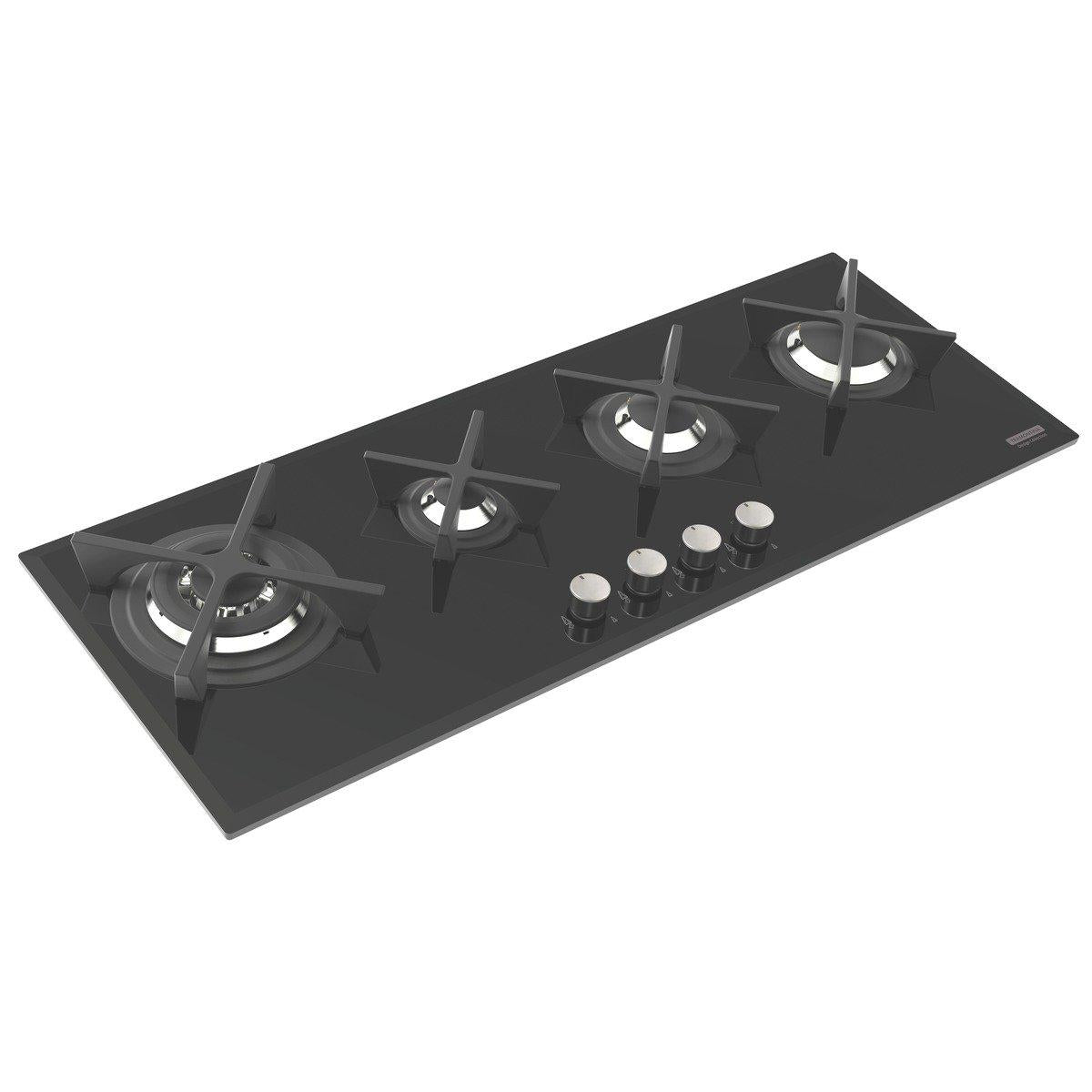 Cooktop a Gás Tramontina Slim Glass Flat 4GG B 100 Safestop em Vidro Temperado Preto e Trempes em Ferro Fundido