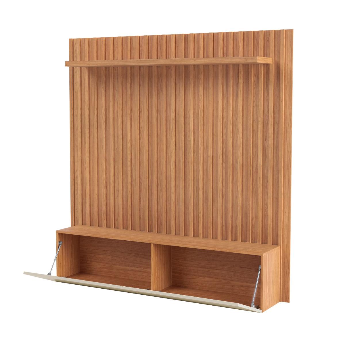 Painel Suspenso Ripado em MDF 178cm com 2 Portas Basculante Freijó/Off White Dalla Costa