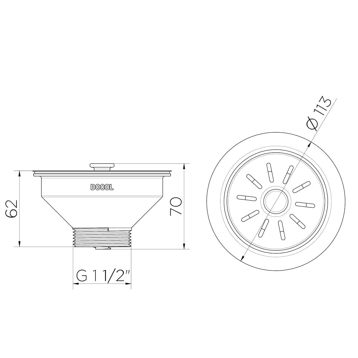 Válvula de Escoamento para Cozinha 4.1/2" sem Escape em Aço Inox e Polipropileno Docol