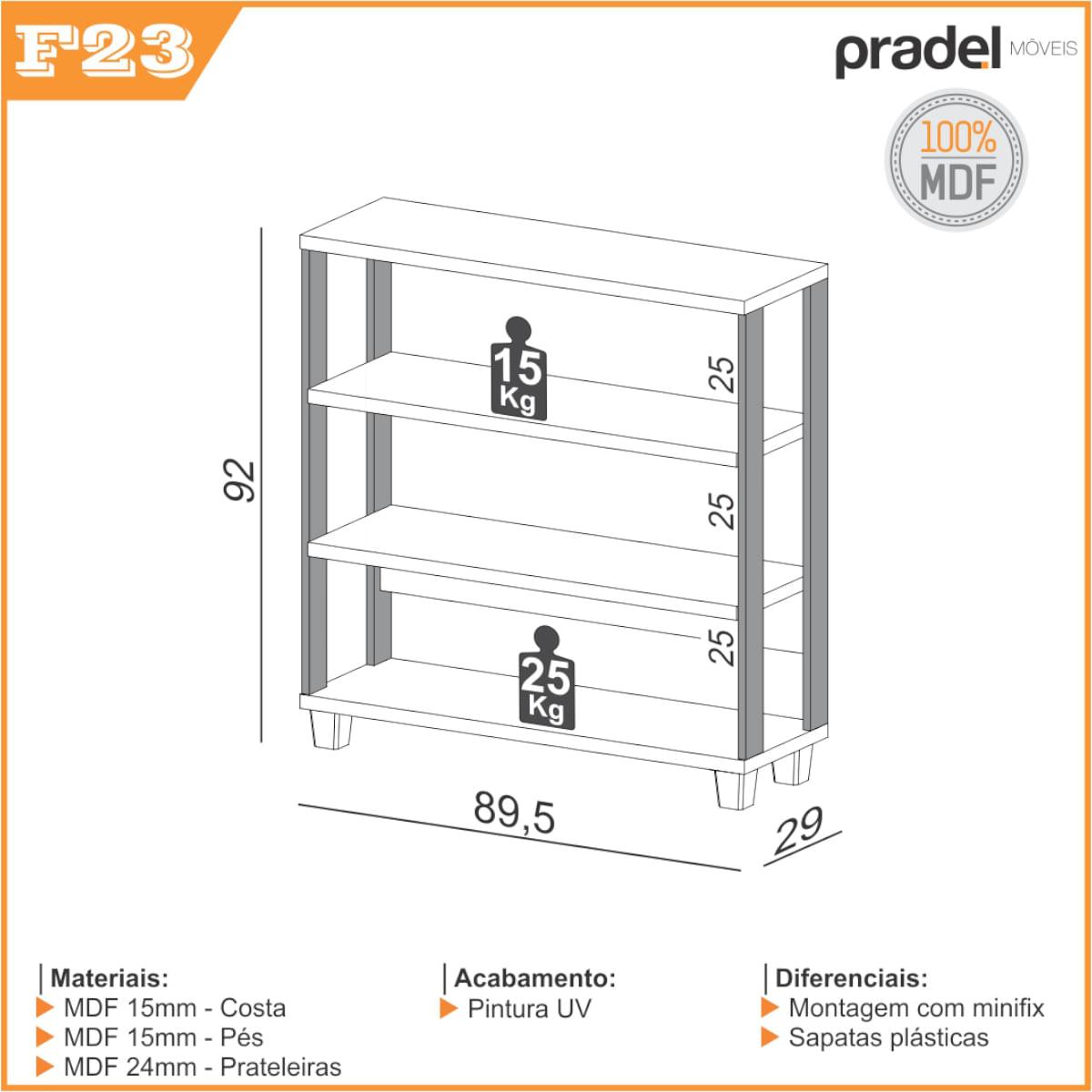 Balcão 4 Prateleiras 89,5 x 29 x 92 cm Freijó/Preto Dalla Costa F23