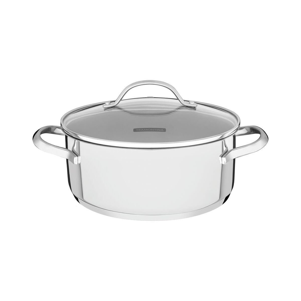 Jogo de Panelas Tramontina Una Aço Inox Fundo Triplo Tampas de Vidro 4 Peças