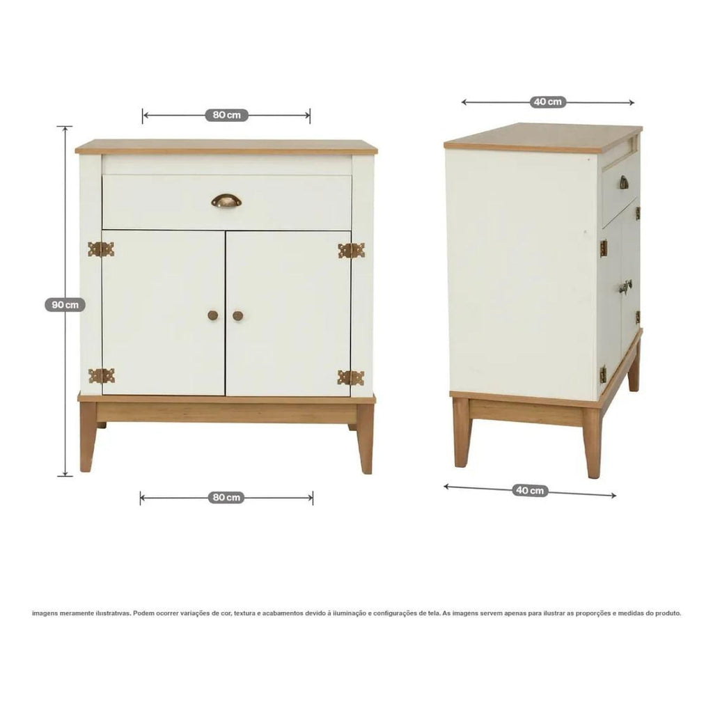 Aparador Colonial 80cm Mel Branco 2 Portas 1 Gaveta Movelbento