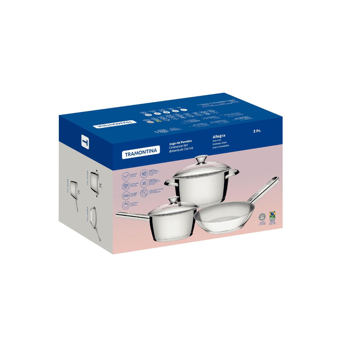 Jogo de Panelas Tramontina Allegra Aço Inox Fundo Triplo 3 Peças