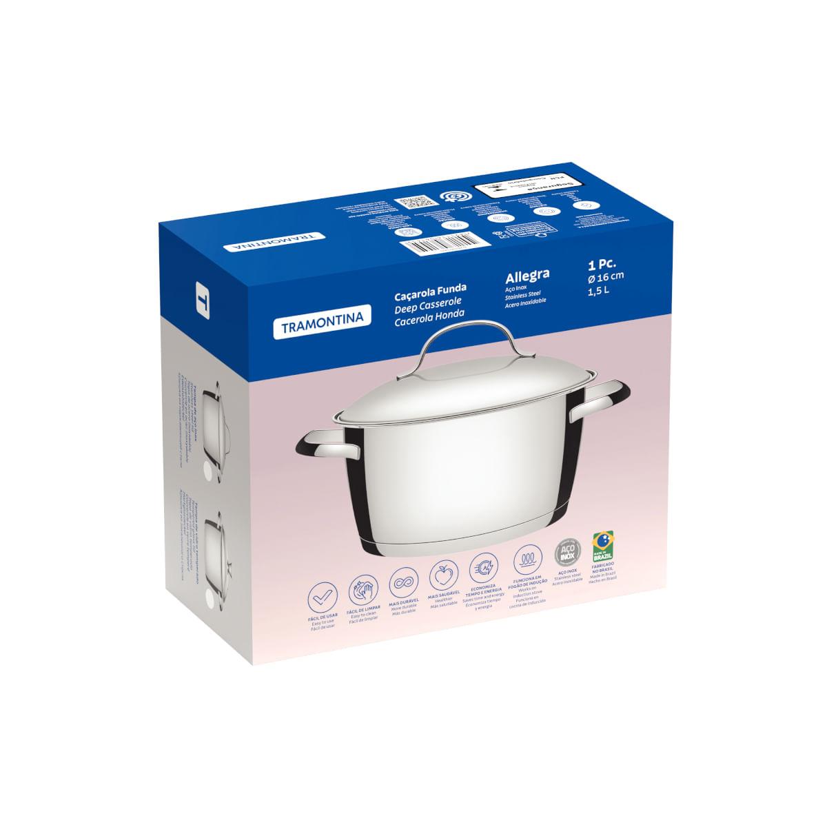 Caçarola Funda Tramontina Allegra Aço Inox Fundo Triplo 16 cm 1,5 L