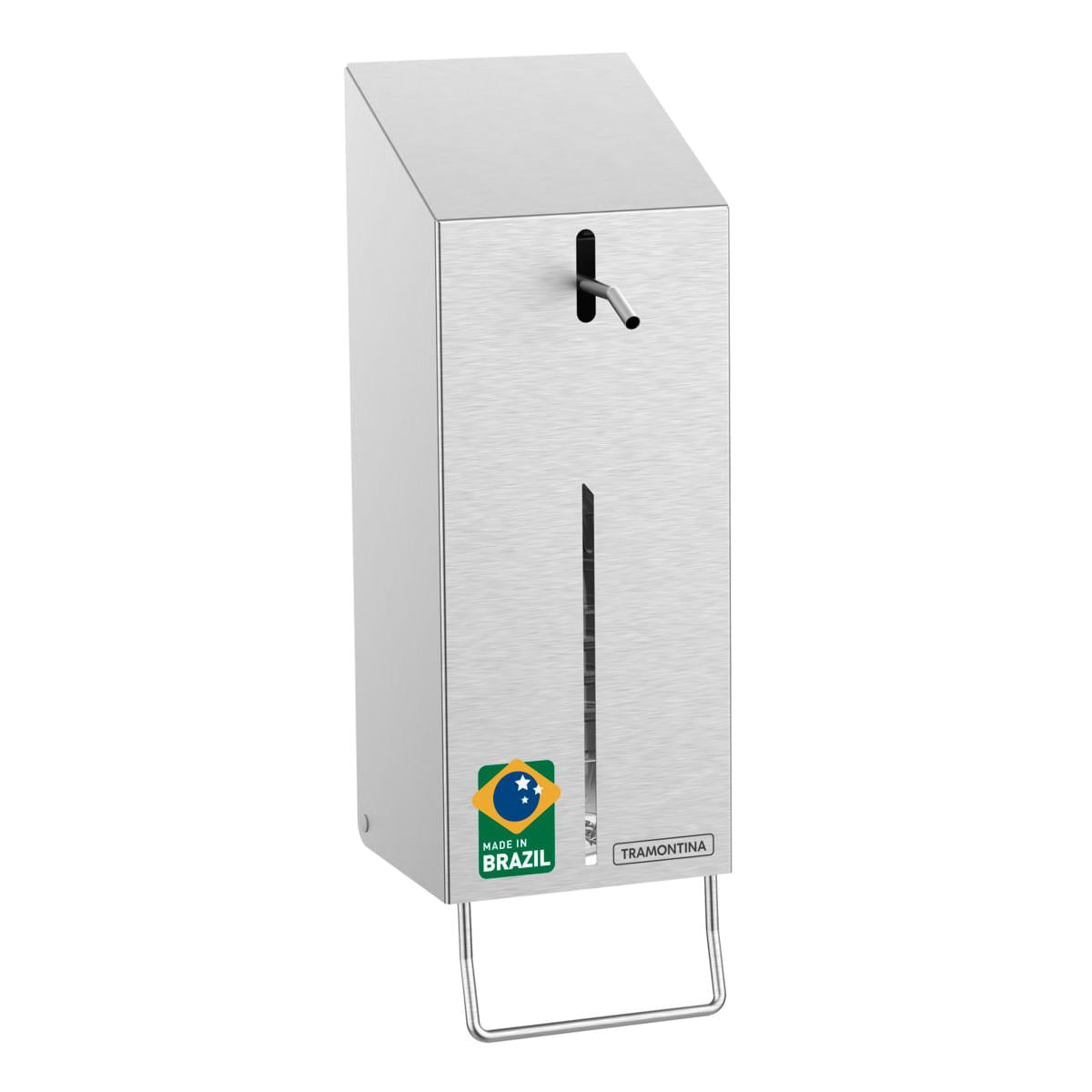 Dispenser para Sabão e Álcool Gel Tramontina em Aço Inox Scotch Brite e Recipiente em PET 500 ml