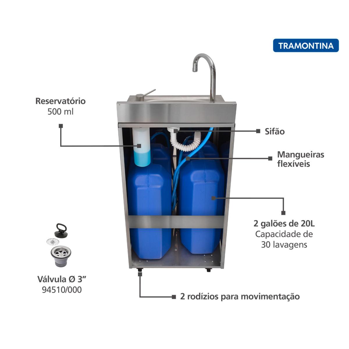Lavatório Portátil Tramontina em Aço Inox com Acionamento por Pedal