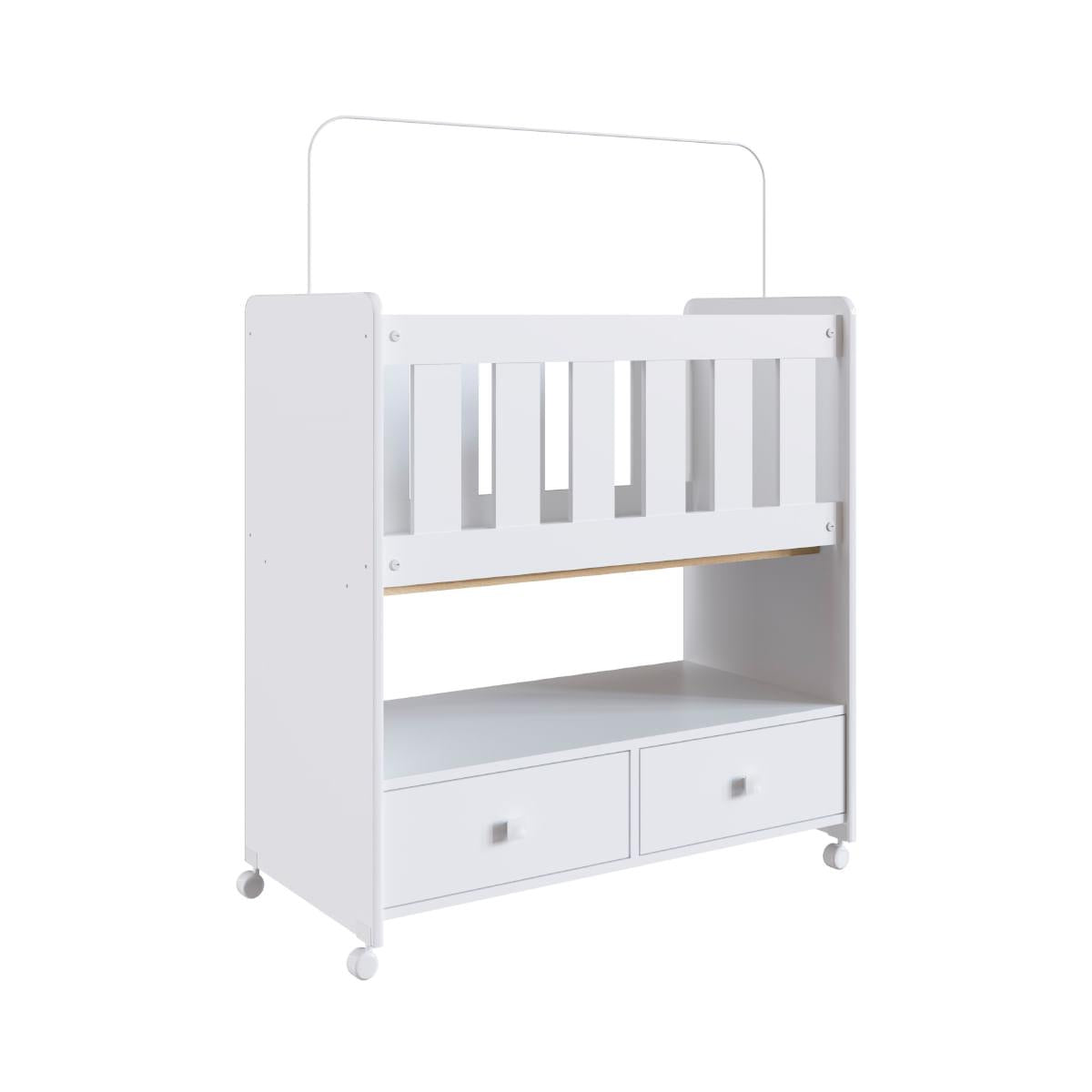 Mini Berço em MDP Branco 2 Gavetas Moisés com Colchão Completa Móveis BY511