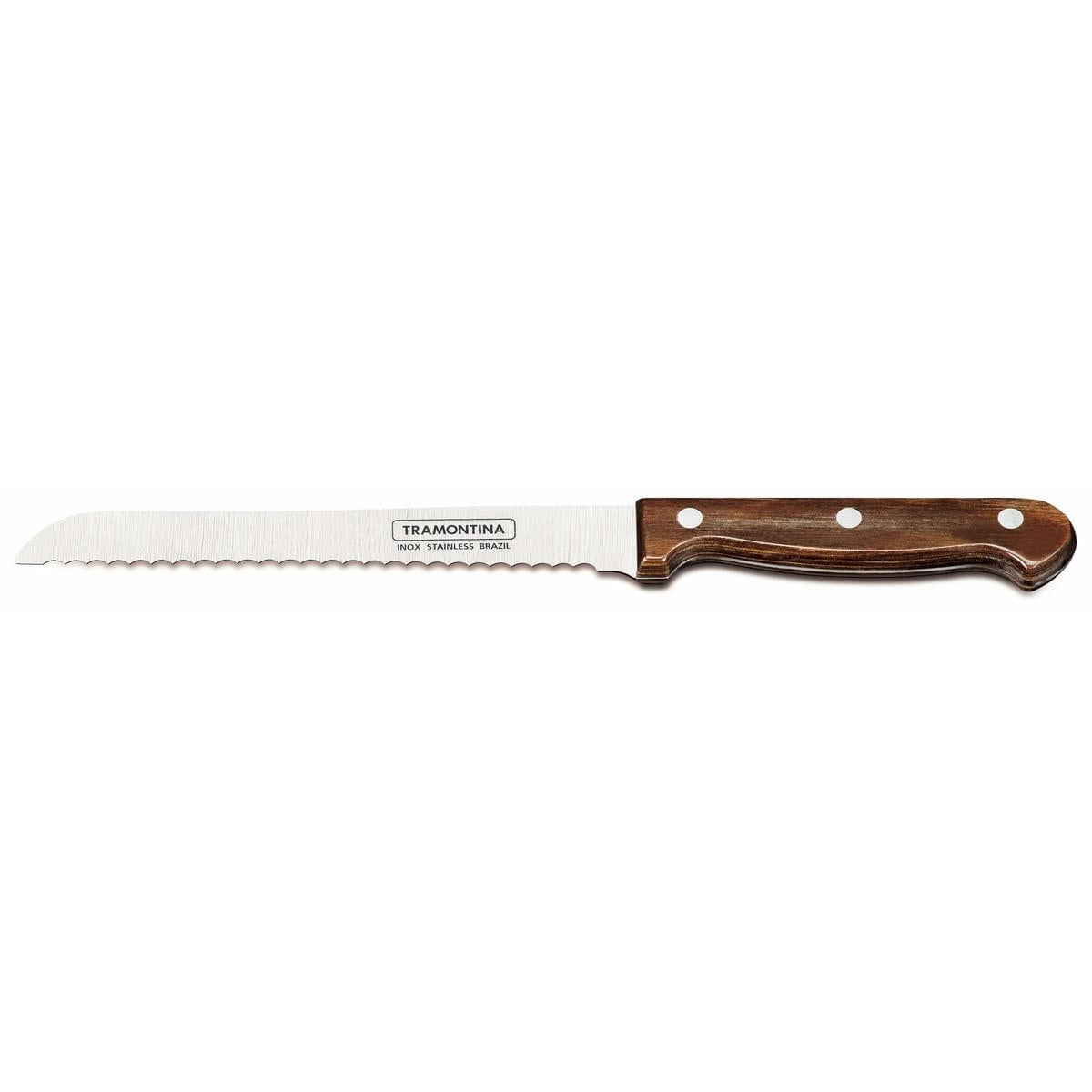 Faca para Pão Tramontina Polywood com Lâmina em Aço Inox e Cabo de Madeira Castanho 7"