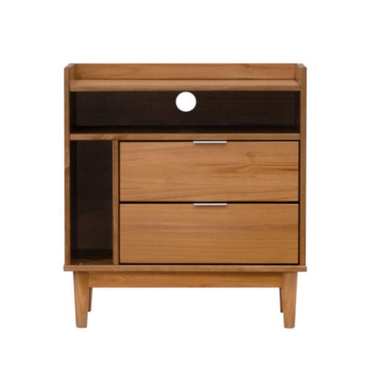 Mesa de Cabeceira Marrom Claro 63cm 2 Gavetas em Madeira Marin