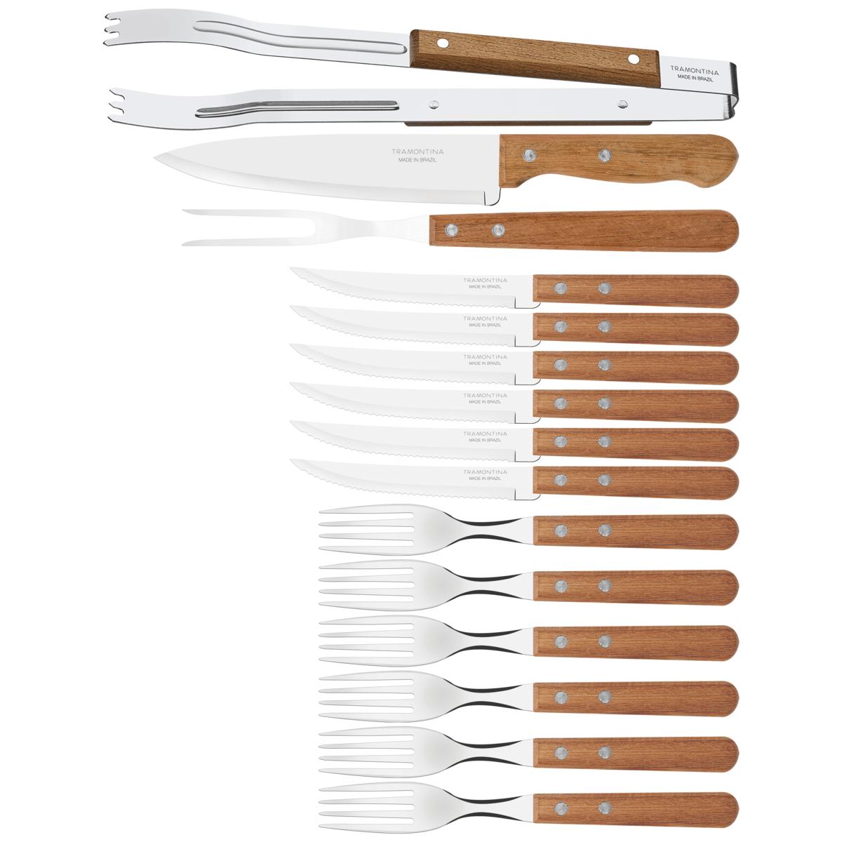 Kit para Churrasco Tramontina em Aço Inox com Cabo de Madeira Natural 15 Peças 22399028