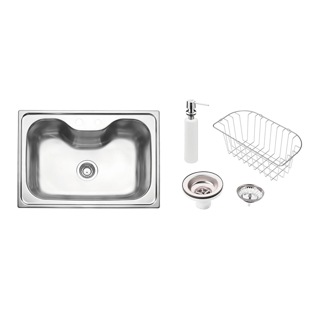 Cuba de Sobrepor Morgana em Aço Inox Acetinado 69x49 cm com Cesta e Dosador de Sabão Tramontina 93806152