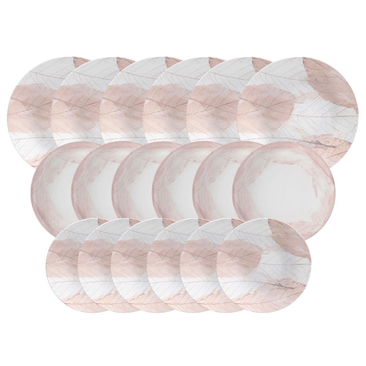 Jogo de Pratos Tramontina Rosé em Porcelana Decorada 18 Peças