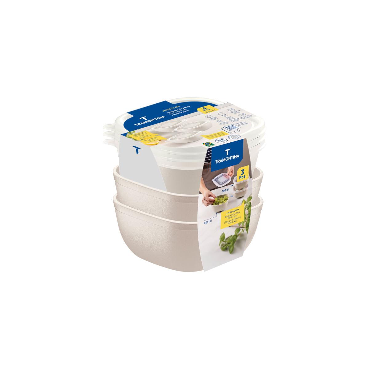 Jogo de Potes Tramontina MixColor Polipropileno Bege 600 ml 3 Peças