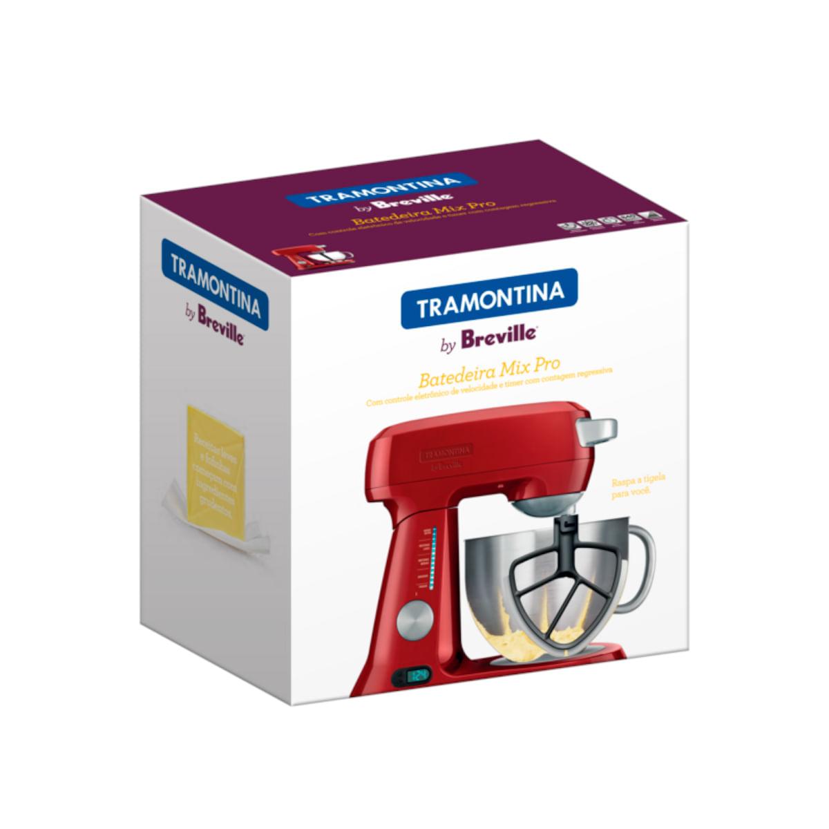 Batedeira Planetária Tramontina by Breville Mix Pro Vermelha em Alumínio Fundido 840 W com Tigela Inox 4,7 L 220 V