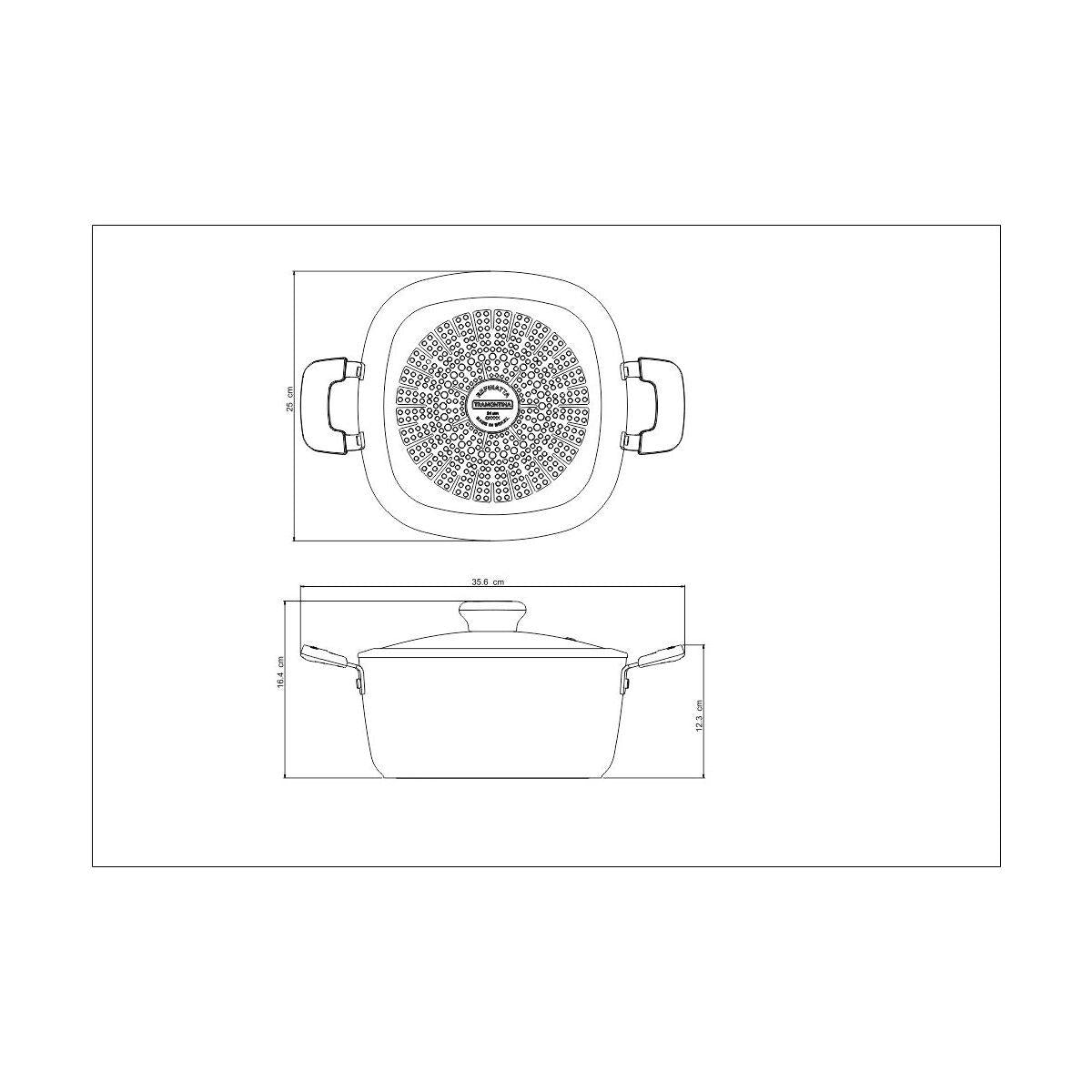Caçarola Retangular Tramontina Refinatta em Alumínio Antiaderente Starflon T3 com Tampa Vermelha 24 cm 4,8 L