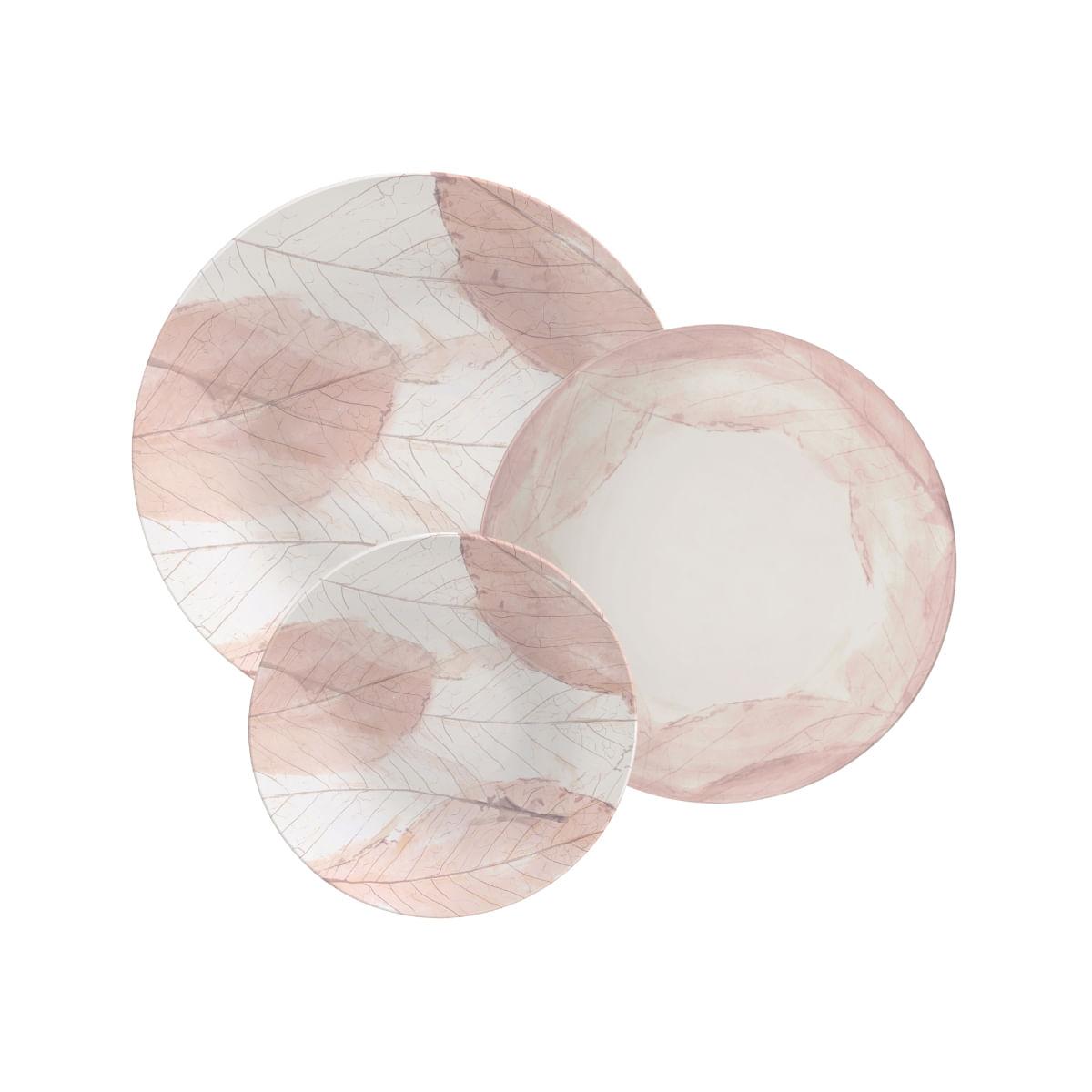 Jogo de Pratos Tramontina Rosé em Porcelana Decorada 18 Peças