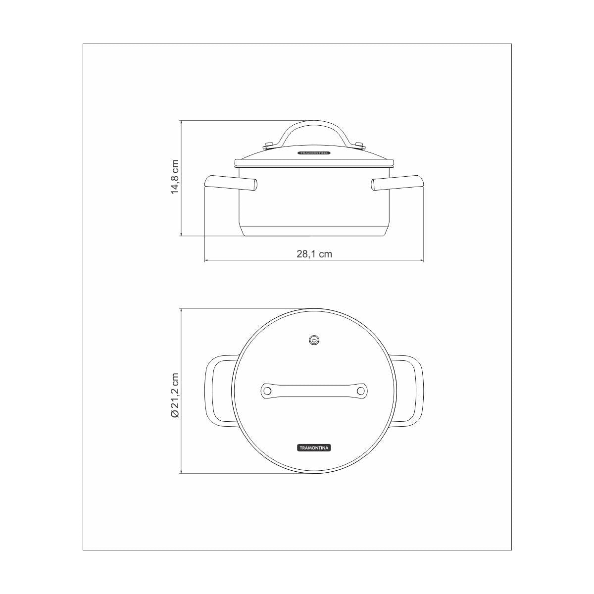 Caçarola Rasa Tramontina Una em Aço Inox com Fundo Triplo e Tampa de Vidro 20 cm 2,9 L