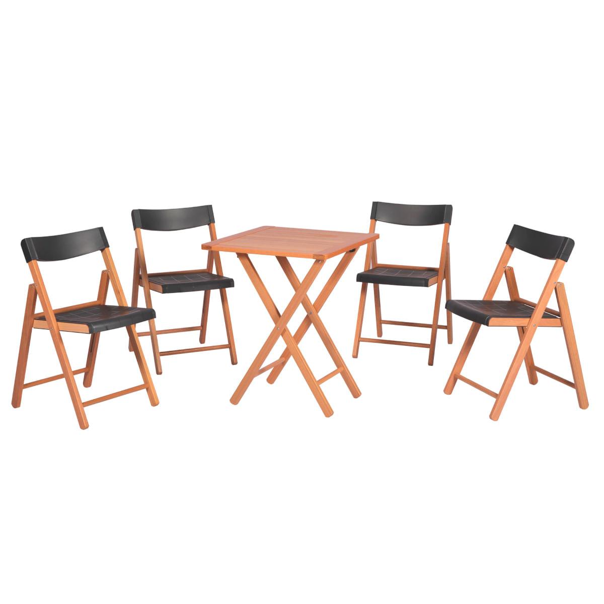Conjunto de Cadeiras e Mesa de Madeira Tramontina Potenza Dobrável em Madeira Tauarí Verniz e Polipropileno Grafite 5 Peças