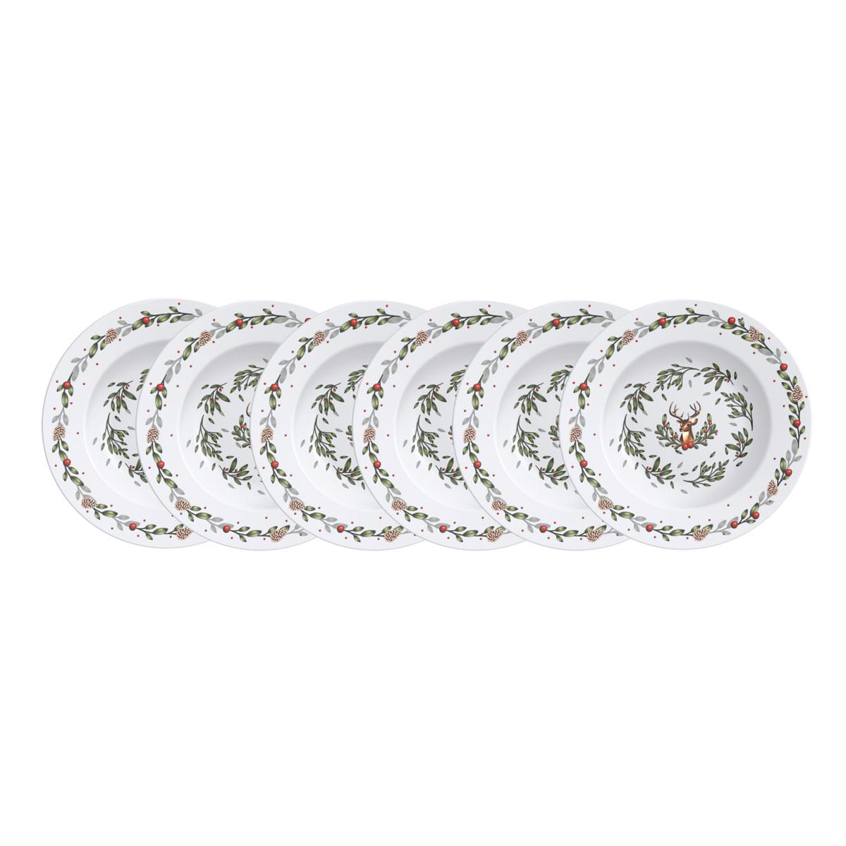 Kit Prato Raso Tramontina Casa Natal em Porcelana Decorada 27 cm com 06 peças