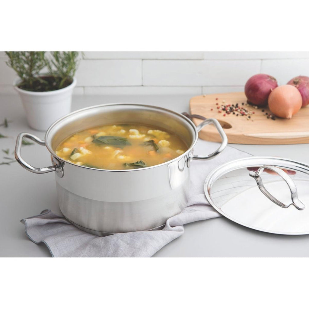 Caçarola Funda Tramontina Professional Aço Inox 1,8L com Tampa Plana e Fundo Triplo 16cm