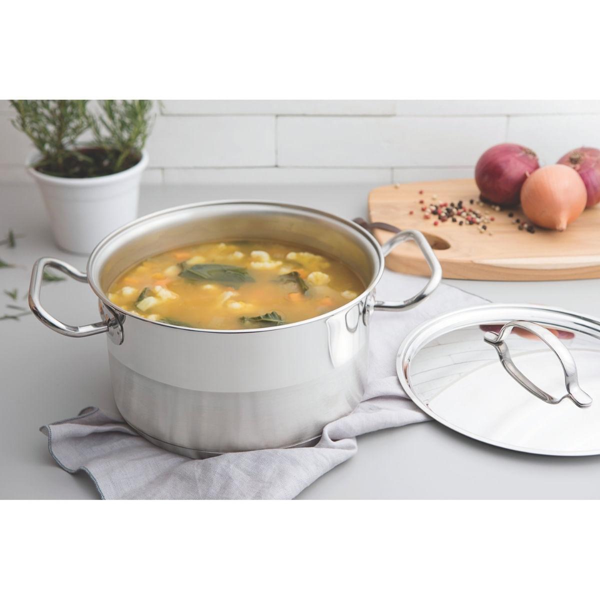 Caçarola Funda Tramontina Professional Aço Inox 1,8L com Tampa Plana e Fundo Triplo 16cm