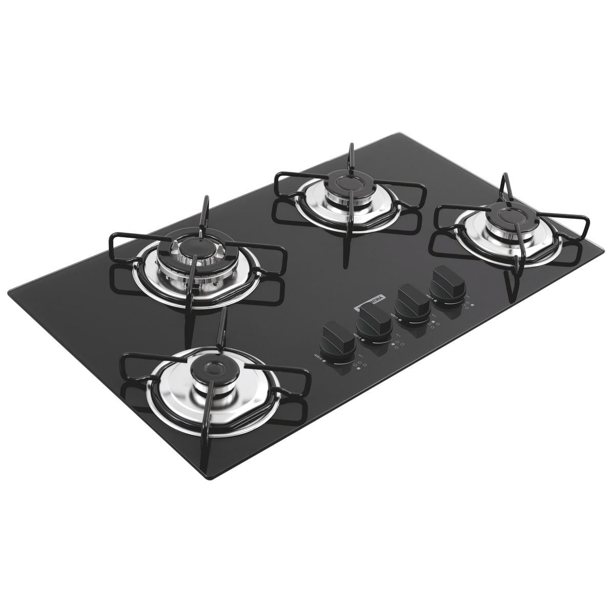 Cooktop a Gás Tramontina 4 Queimadores Brasil Trapézio em Vidro Temperado Preto