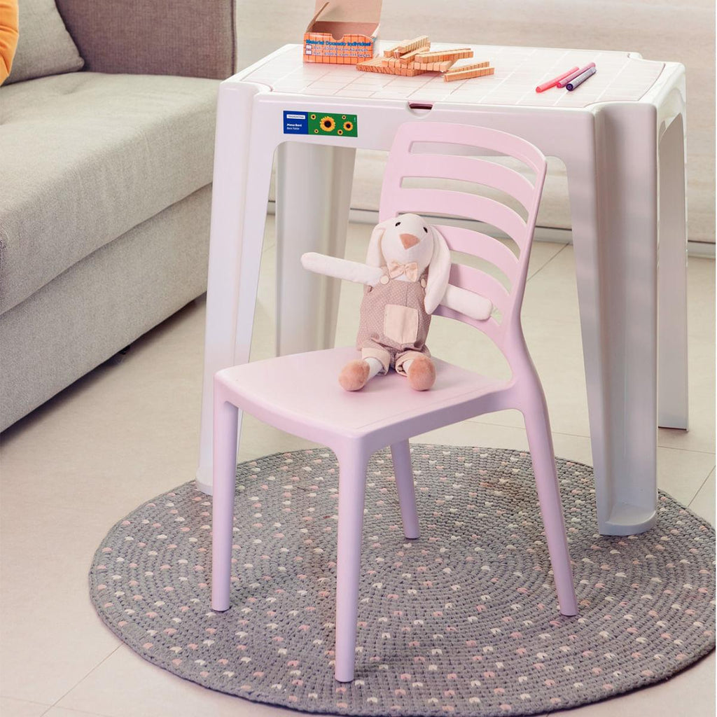 Conjunto Infantil de Mesa e Cadeira Tramontina Beni Rosa em Polipropileno com Quadro de Atividades
