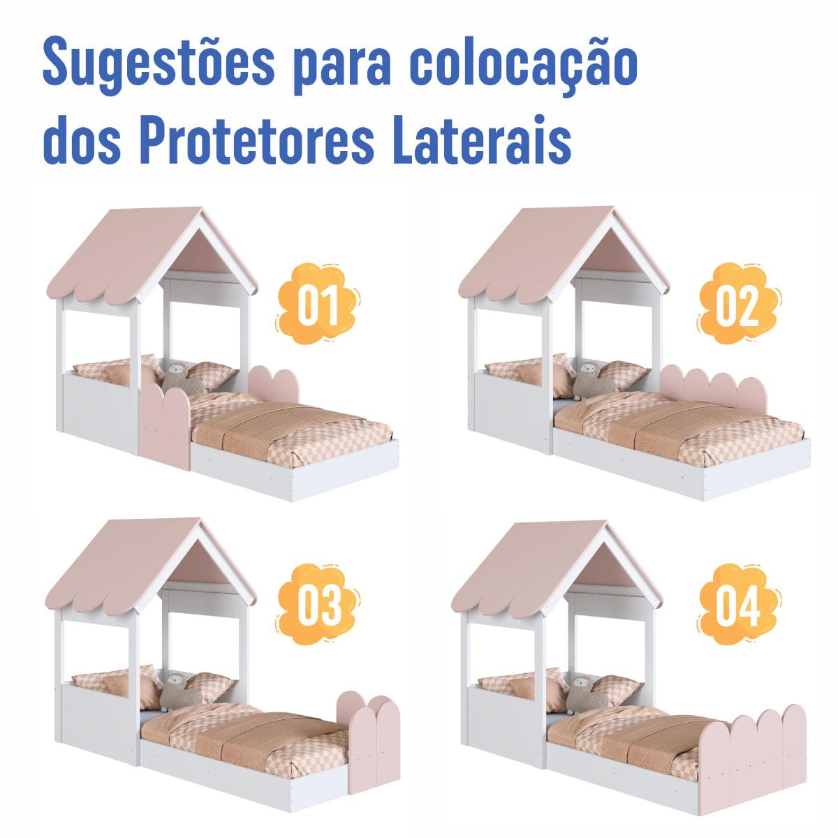 Cama Infantil Montessoriana Casinha Branca e Rosa Completa Móveis