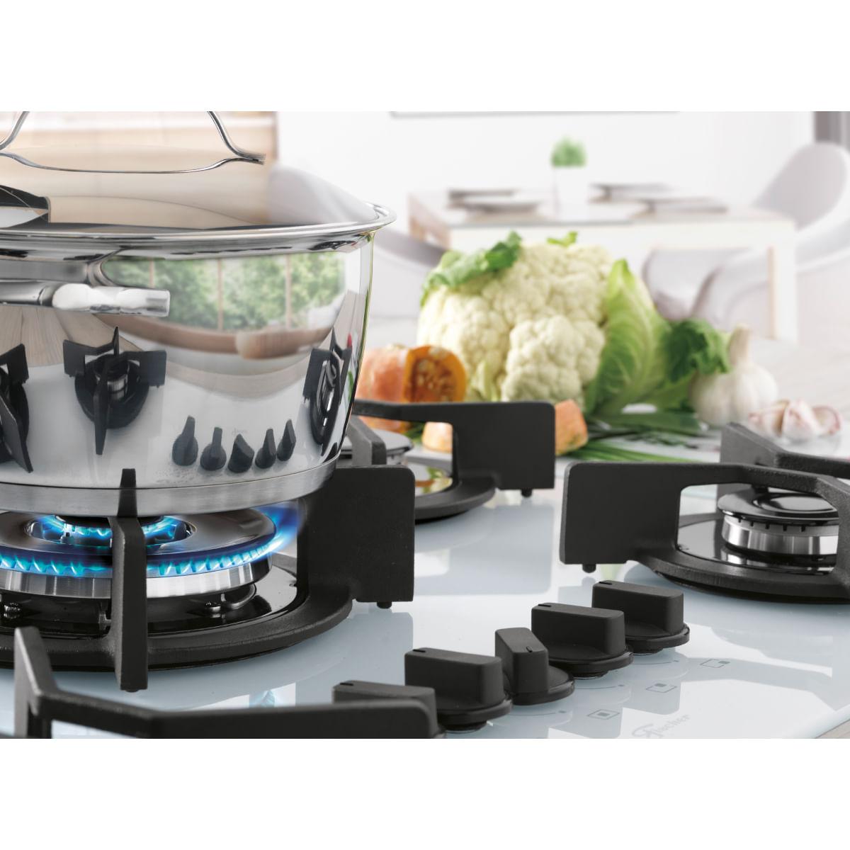 Cooktop Fischer 5Q Tripla Chama Infinity Gás Mesa Vidro Special White