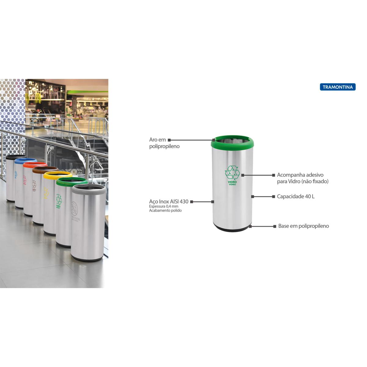 Lixeira Inox Tramontina 40 Litros Cápsula Selecta Plus Verde