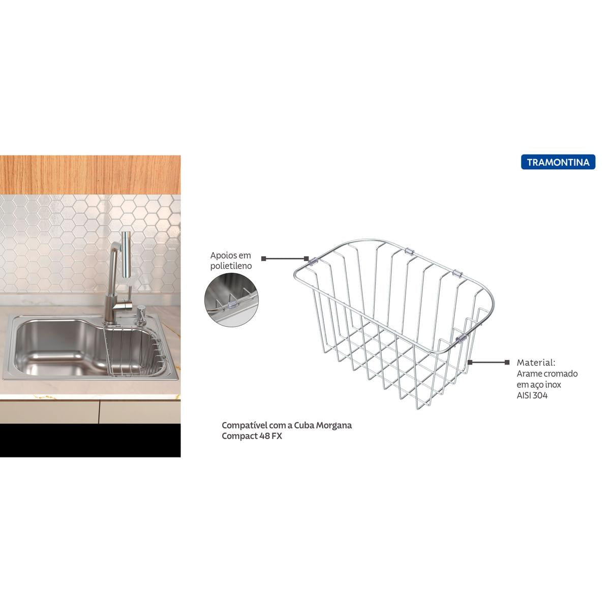 Cesta Aramada para Cuba Morgana Compact 48 FX Tramontina em Aço Inox