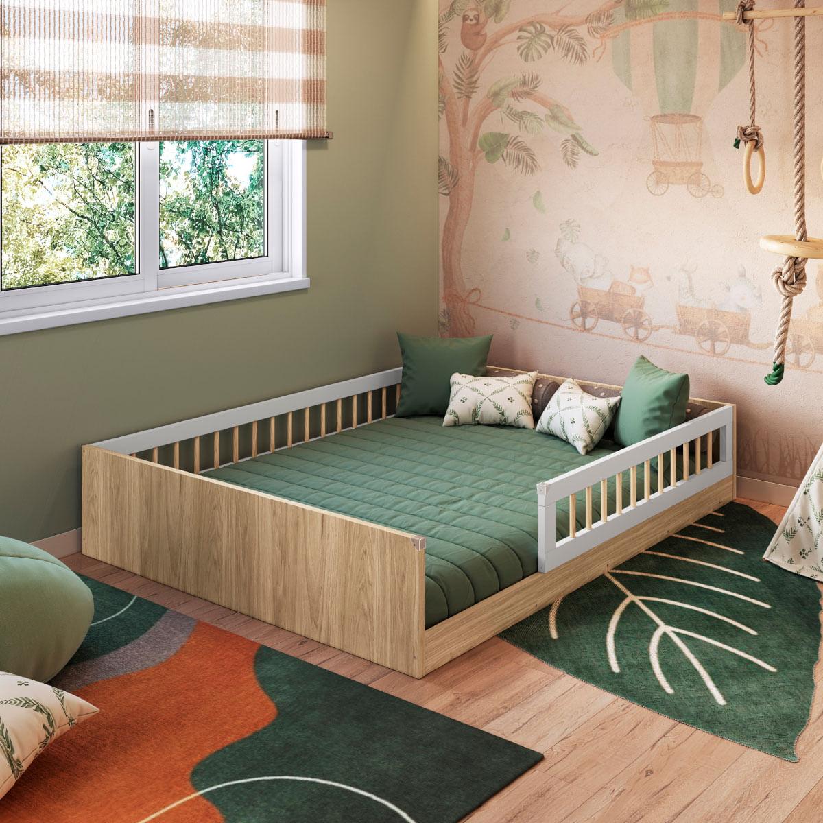 Cama Montessoriana Casal Affetto Aveiro com Branco Completa Móveis