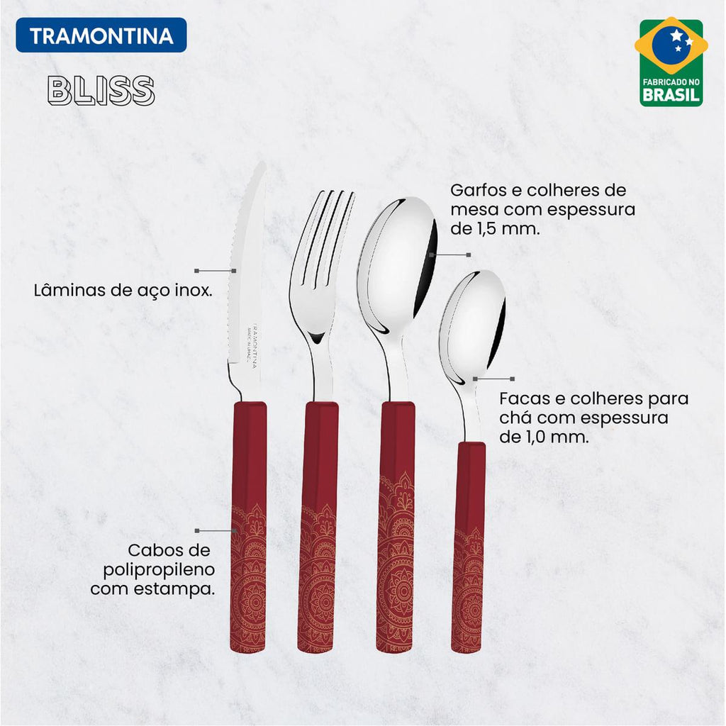 Faqueiro Tramontina Bliss com Lâminas em Aço Inox e Cabos de Polipropileno Carmim 16 Peças