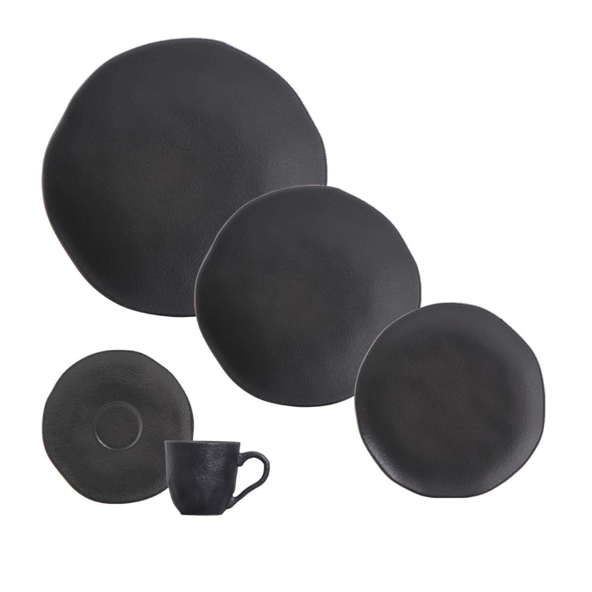 Aparelho de Jantar 20 Peças Orgânico Preto Matte Porto Brasil