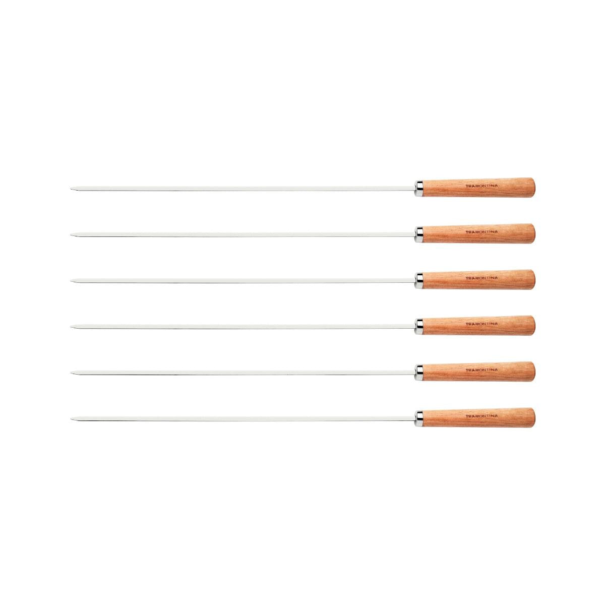 Conjunto de Espetinhos Tramontina 6 Peças Aço Inox com Cabo de Madeira 50 cm
