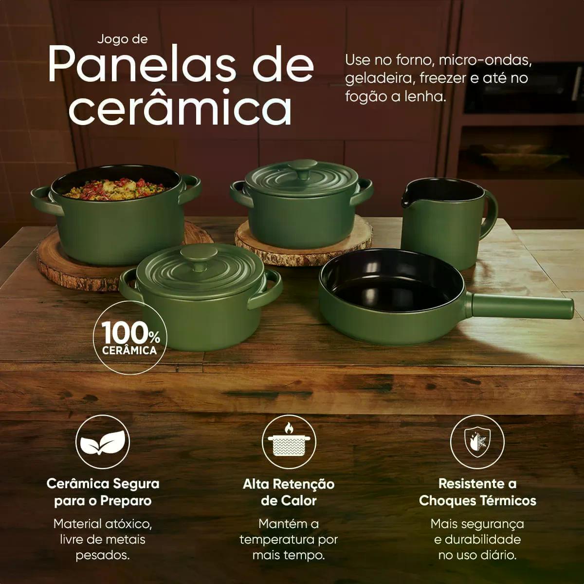 Jogo de Panelas Oxford In Natura em Ceramica 5 peças Taioba Green
