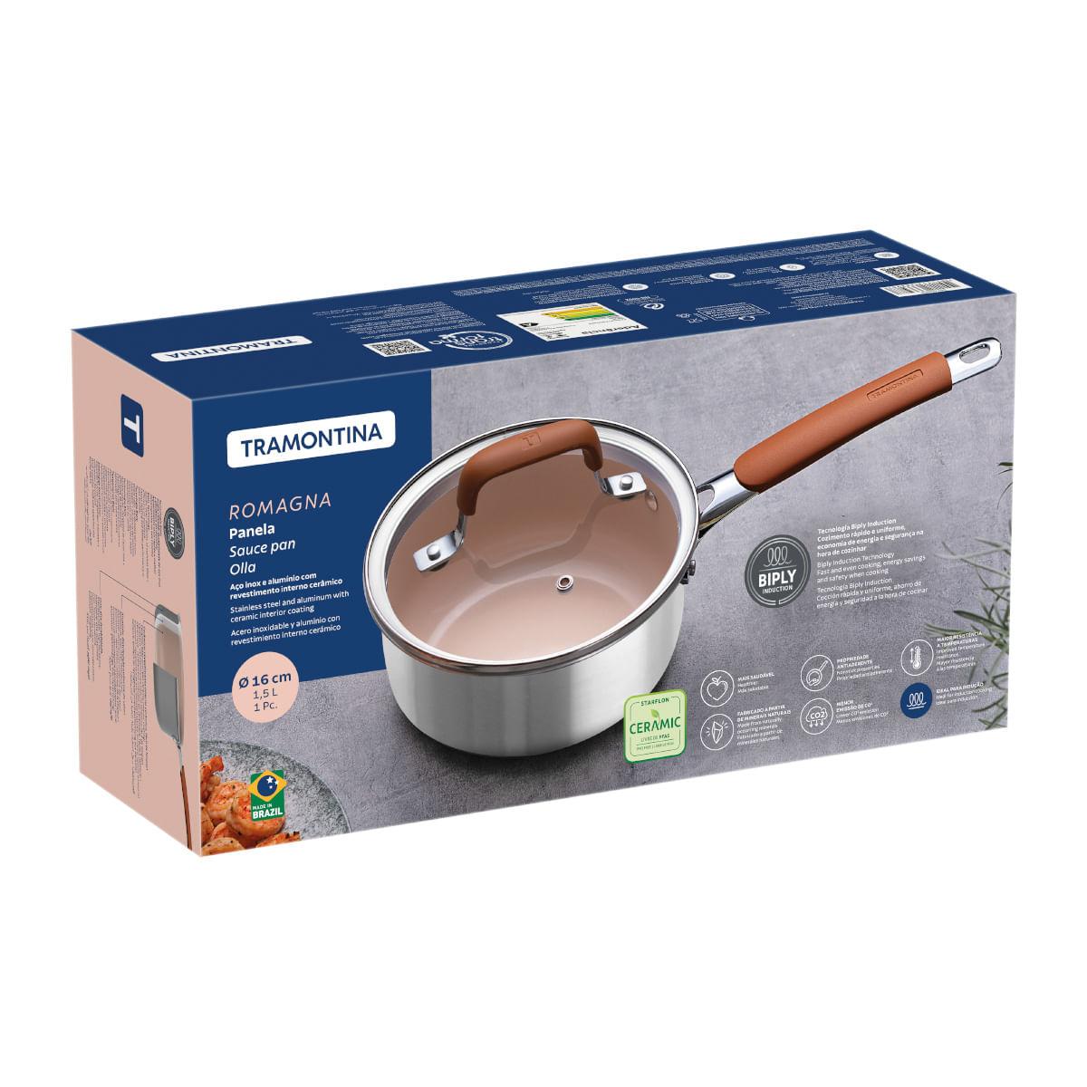 Panela Tramontina Romagna Aço Inox Cerâmico Marfim 16 cm 1,5 L