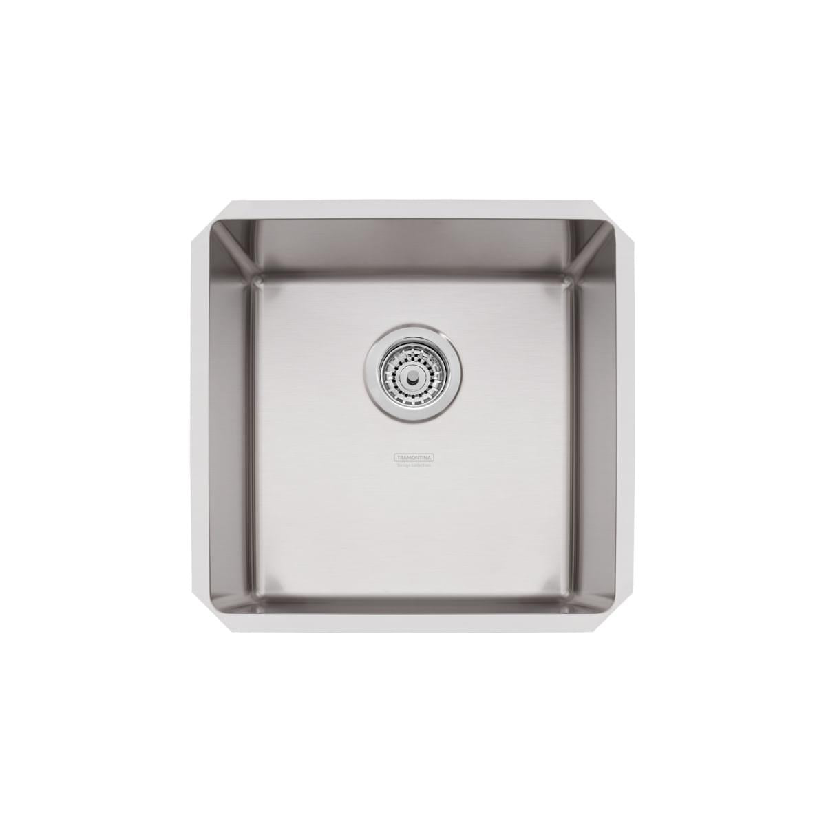 Cuba de Embutir Quadrum 40 U Undermount Tramontina 40 x 40 x 20 cm em Aço Inox Scotch Brite OUTLET