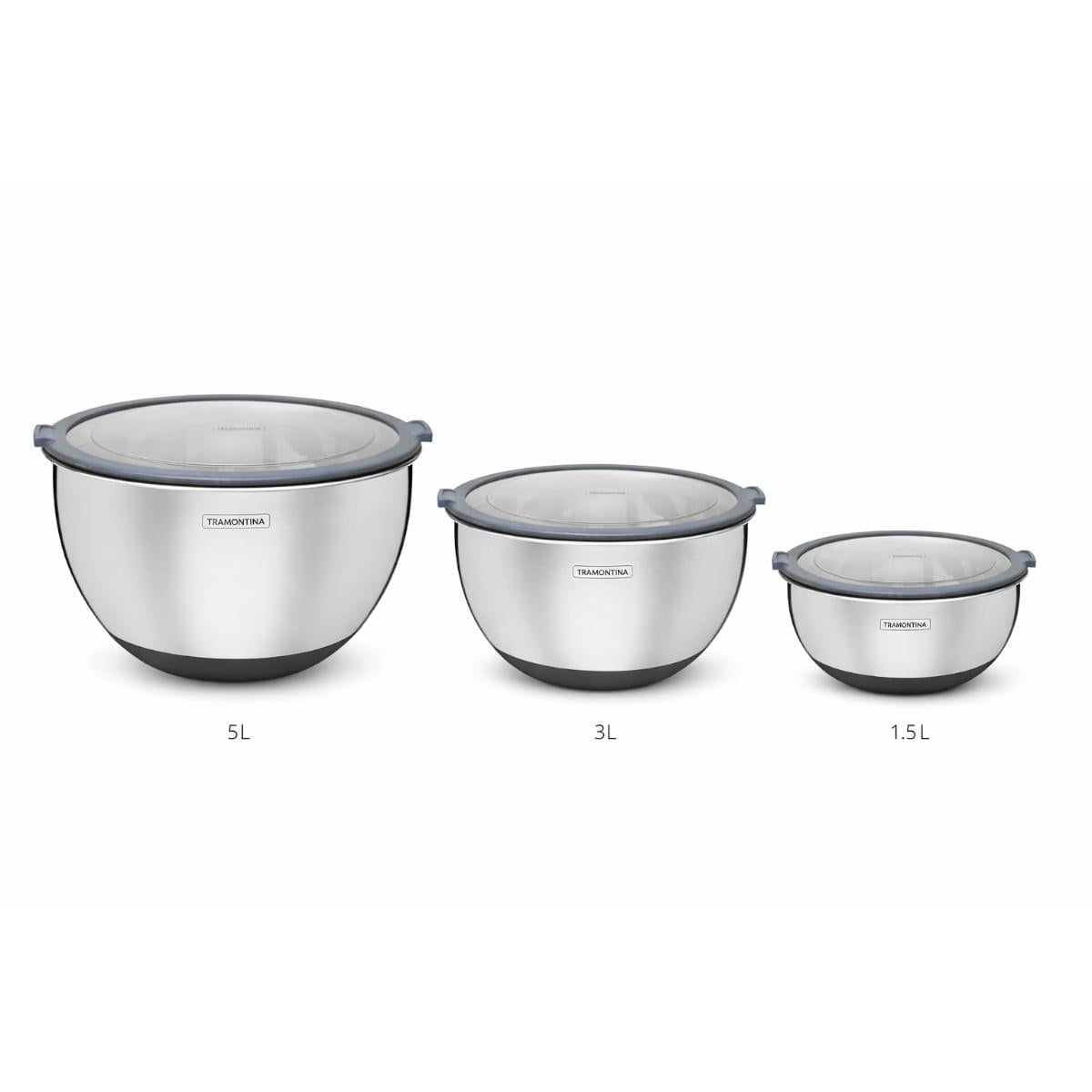 Conjunto de 3 Bowls Tramontina Cucina em Aço Inox com Tampa
