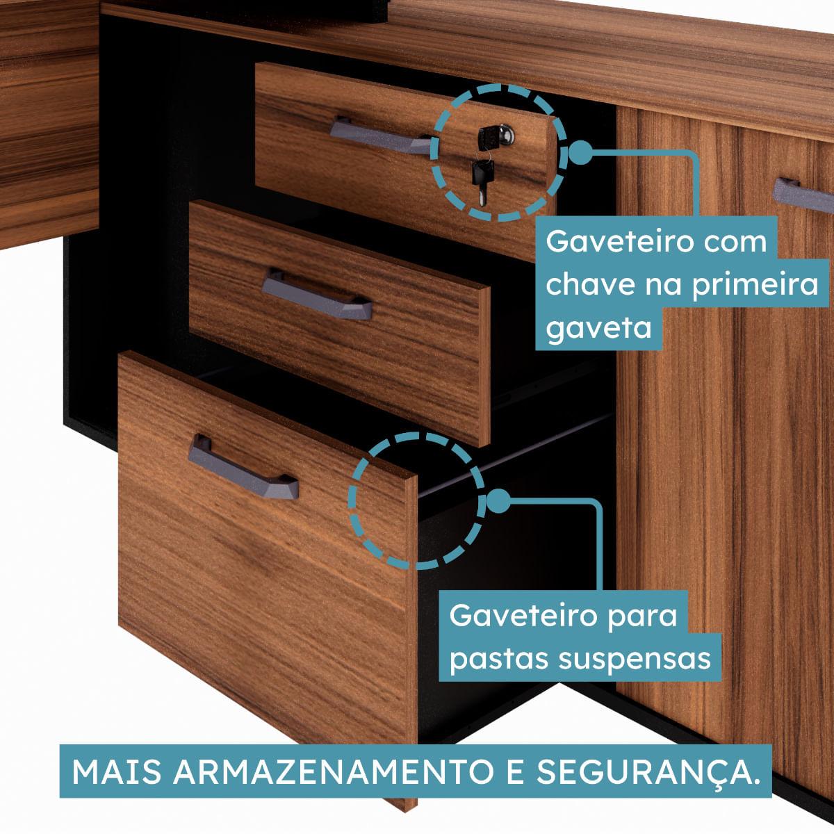 Mesa para Escritorio Diretor 150x150 cm Nogal Preto Marin Brasil